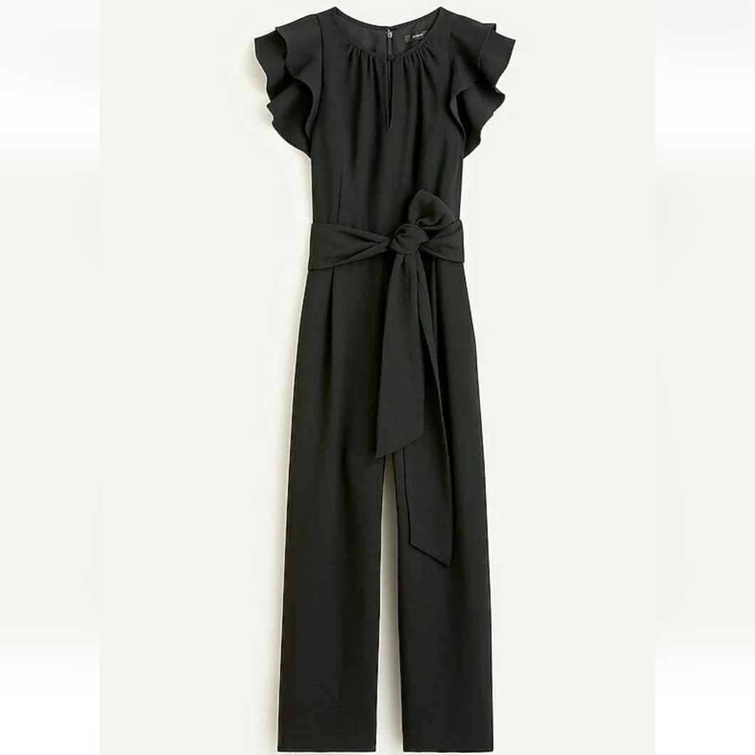Women's J.Crew Black Ruffle-Sleeve Jumpsuit Romper 365 Crepe Sz 4 $168 Like New